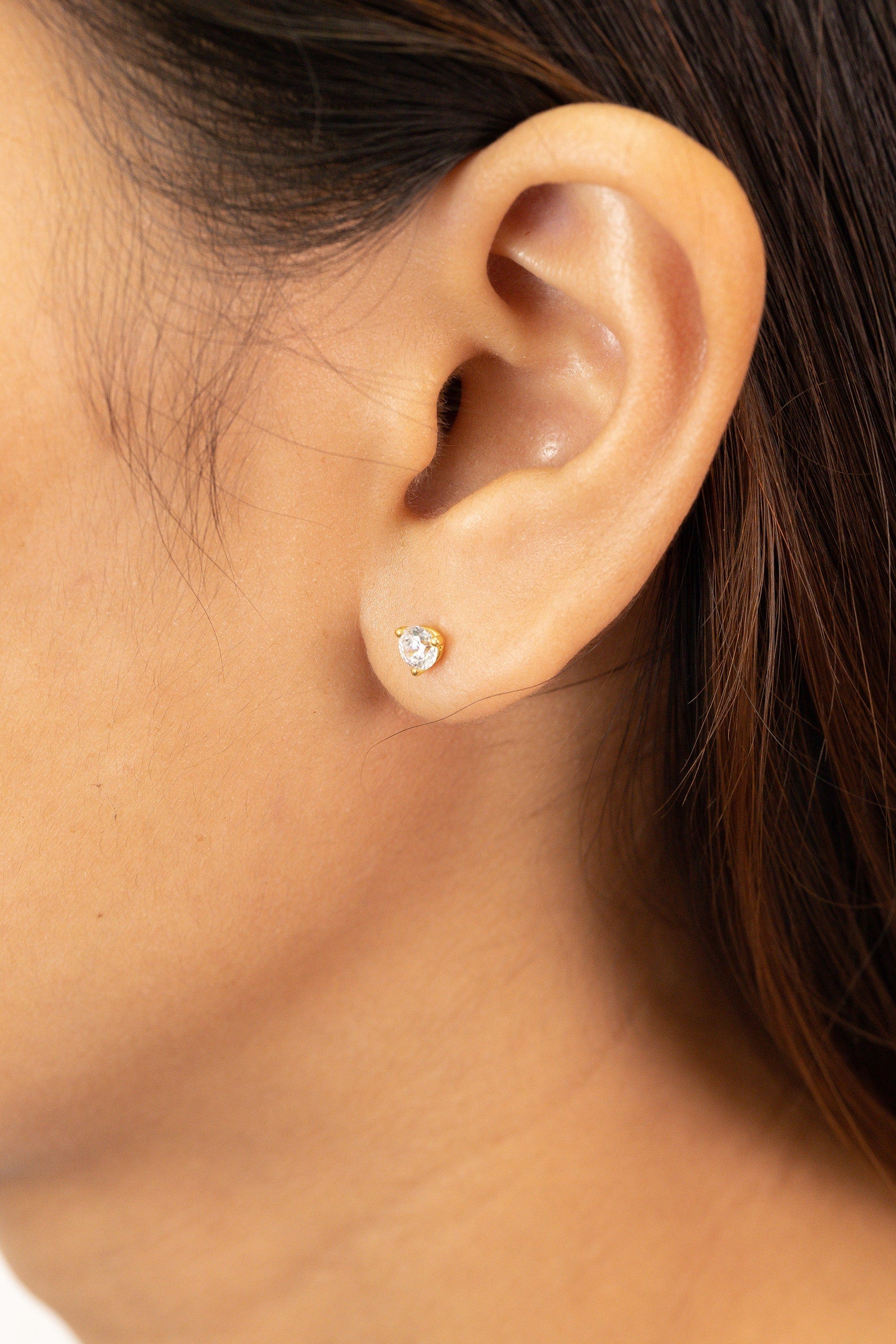 4.0mm 3-Prongs Solitaire Stud Earrings, Minimalist Diamond Earrings, Daily Wear Earrings, Bridal Earrings Gift for Women